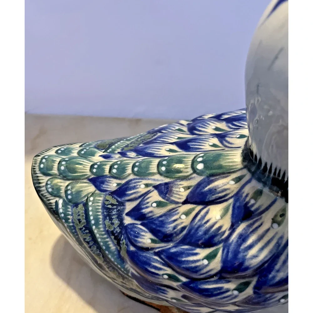 Mexican hand-painted tonala pottery duck Cobalt Blue 8.5x9